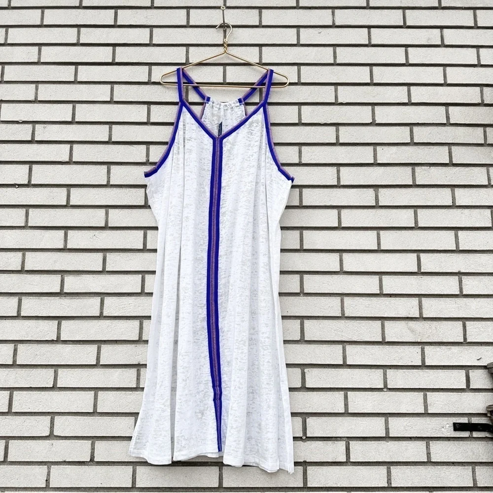 NWT Swimsuits For All White Sheer Embroidered Swim Coverup Blue Trim 30/32